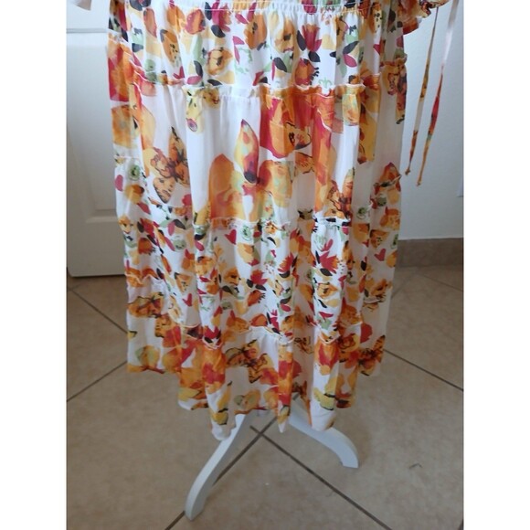 Figueroa & Flower Womens Ivory Orange Print Smocked Midi Dress Fairy Boho 2X - Picture 9 of 15